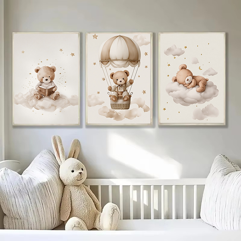 3枚セット ボヘミアン風 テディベア 動物 カスタム ベビー - Baby Nursery Wall のレビューと価格