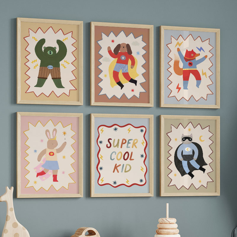 面白い漫画の超クールな子供部屋の壁飾りキャンバス絵画、クマ、 - Baby Nursery Animal Prints のレビューと価格