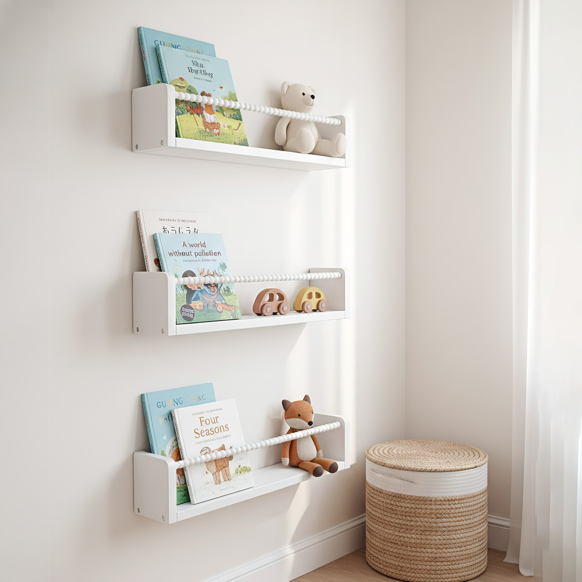 木製ナーサリーブックシェルフ、15.7インチの壁掛けフローテ - Baby Nursery Floating Shelves のレビューと価格