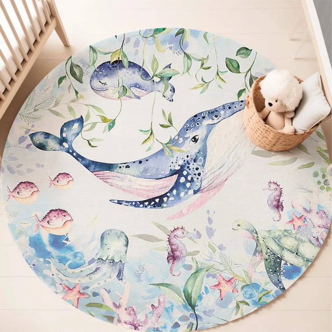 ブルーマリンアニマルラウンドカーペット リビングルーム用 女 - Baby Nursery Animal Prints のレビューと価格