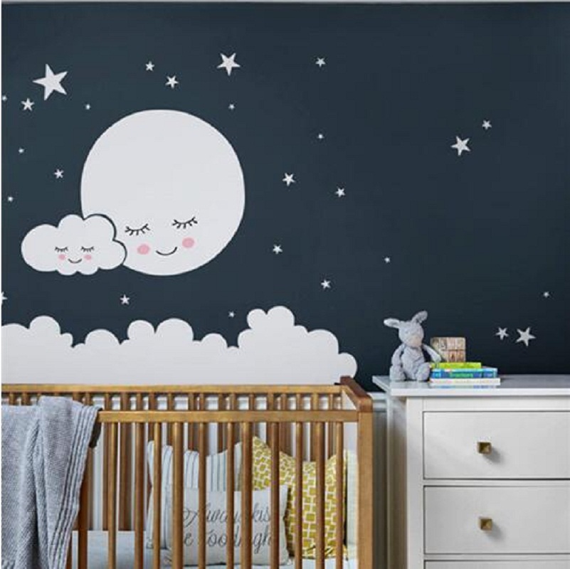 美しいムーンスター壁デカールクラウド保育園ビニールウォールス - Baby Nursery Panelling のレビューと価格